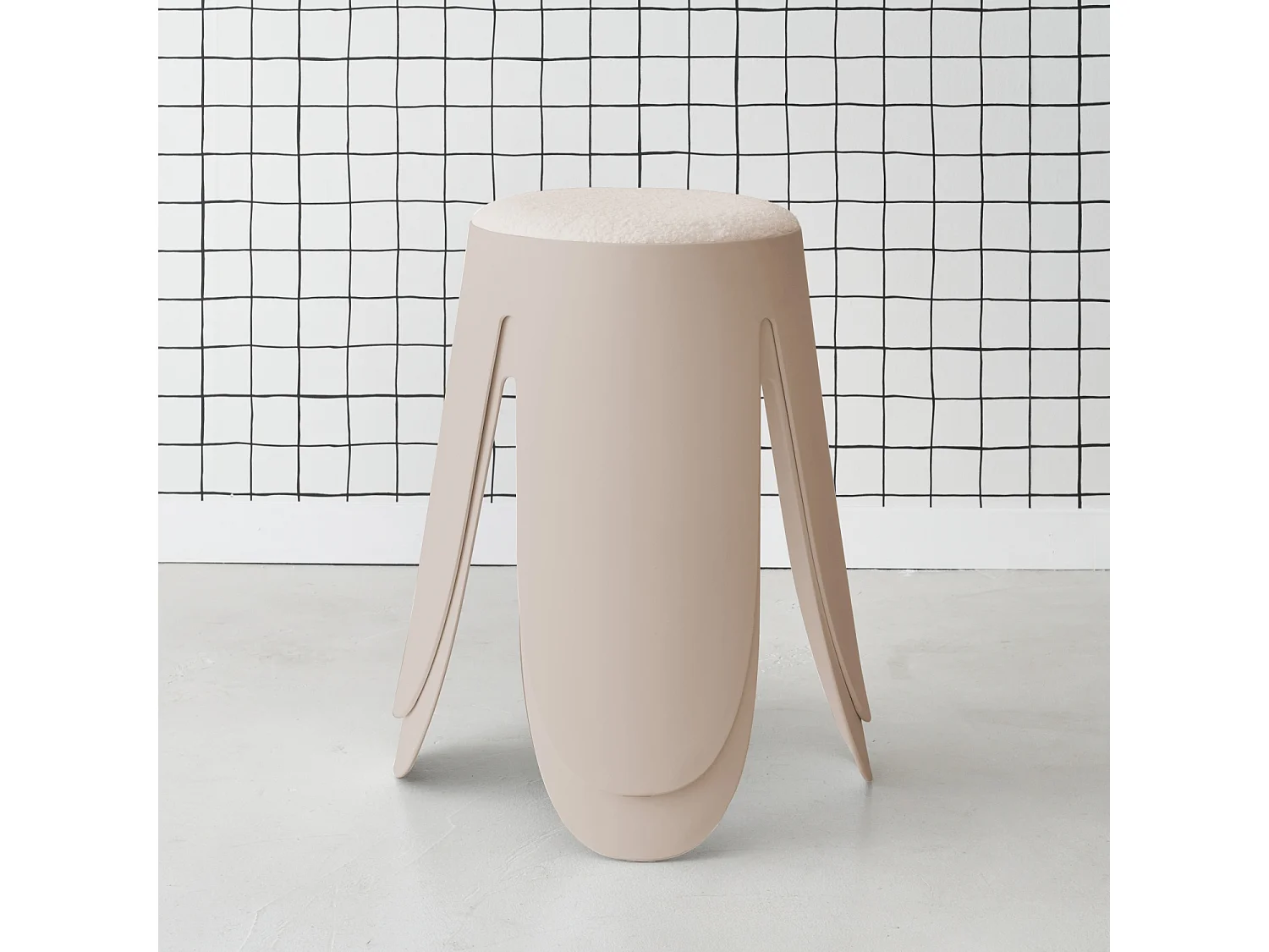 Set di 2 sgabelli impilabili in materiale bouclé, beige