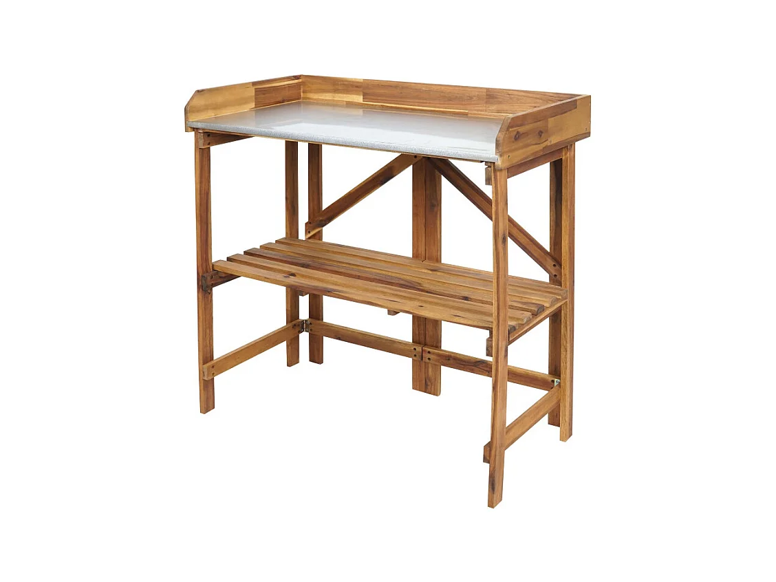 Table à plantes HWC-L18 - table de jardinage table à fleurs étagère à plantes - pliable Outdoor bois d'acacia certifié MVG - bru