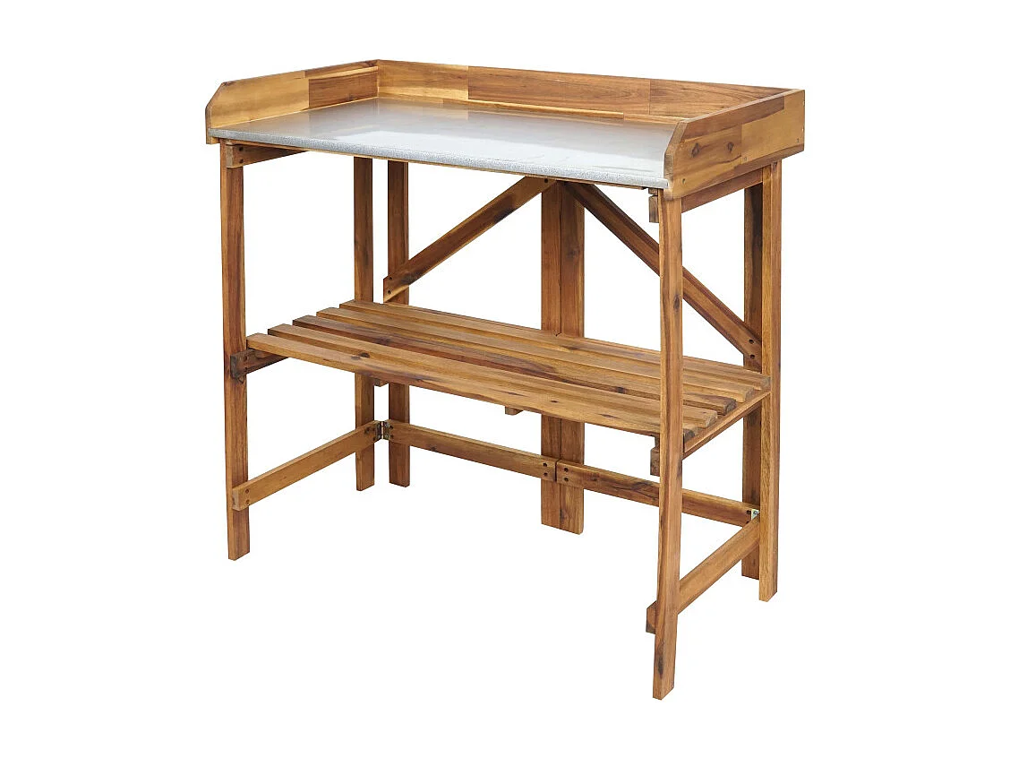 Table à plantes HWC-L18 - table de jardinage table à fleurs étagère à plantes - pliable Outdoor bois d'acacia certifié MVG - bru