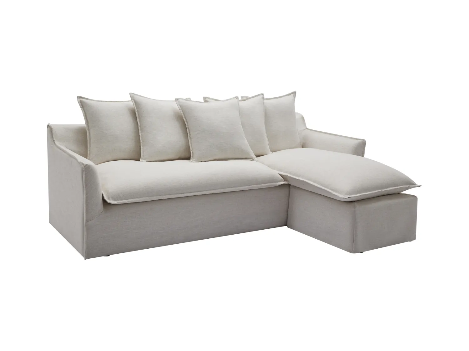 Sofá rinconera reversible de tela beige jaspeada PENIOLA de Maison Céphy