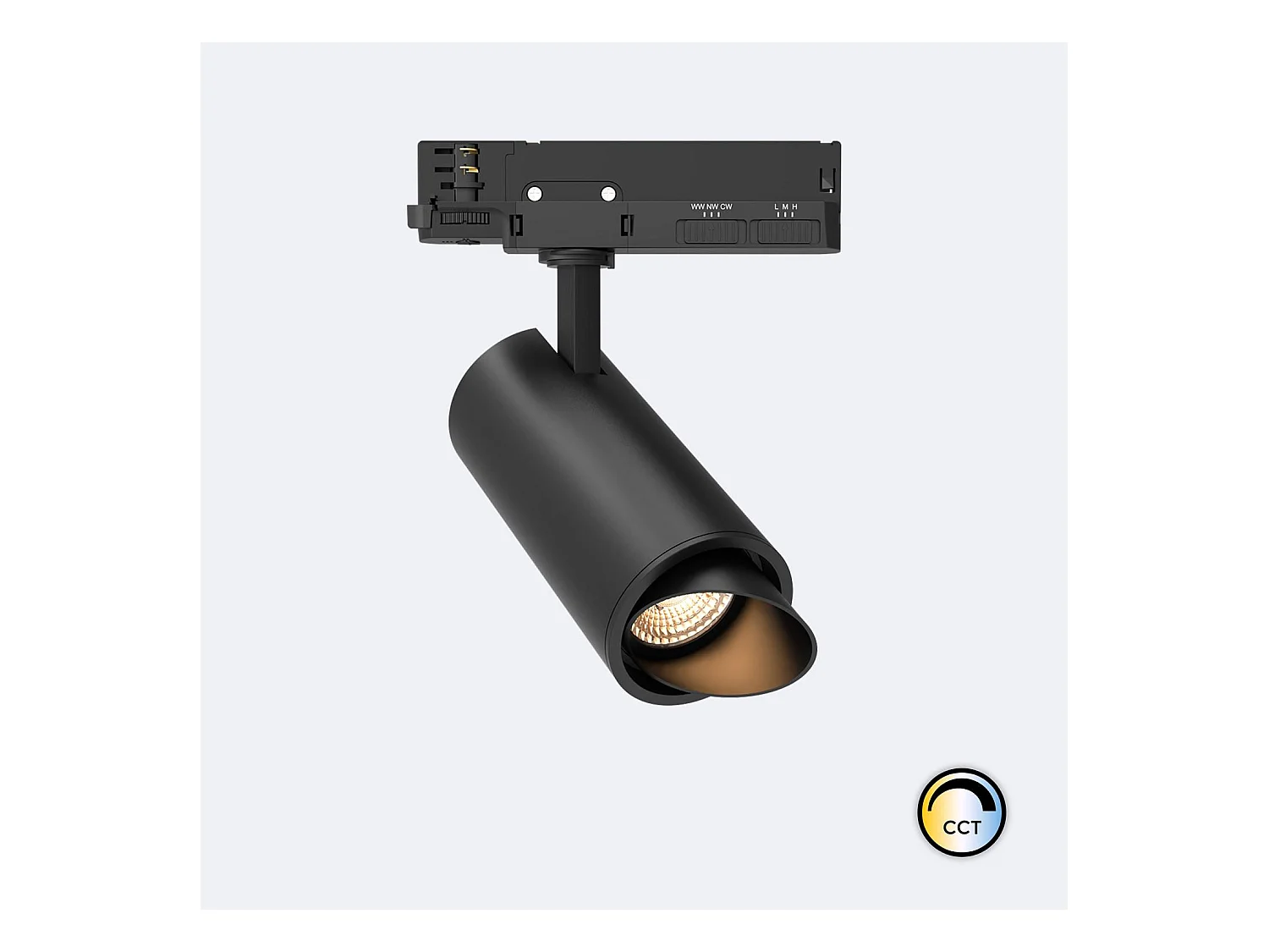 Spot LED sur Rail Triphasé 40W Dimmable Fasano CCT Sélectionnable Biseau Noir (2700K - 3200K - 4000K) Sélectionnable
