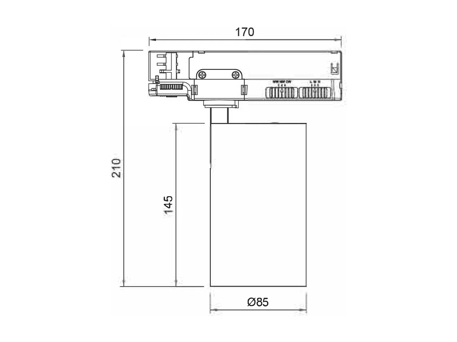 Spot LED sur Rail Triphasé 40W Dimmable Fasano Biseau Noir 3200K Blanc chaud