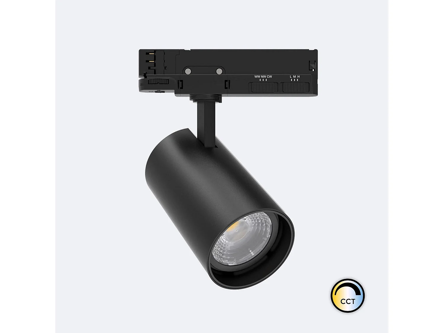 Spot LED sur Rail Triphasé 40W Dimmable Fasano CCT Sélectionnable Noir 2700K - 3200K - 4000K Sélectionnable