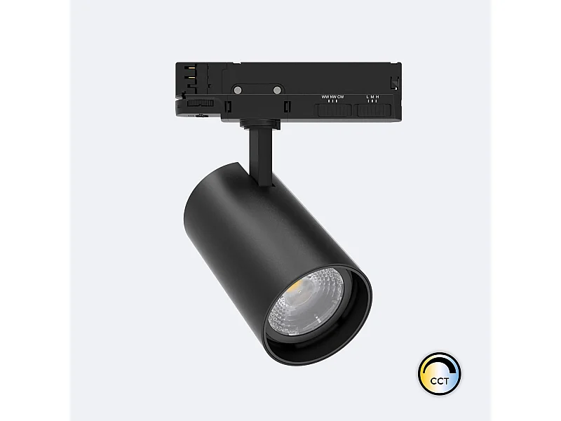 Spot LED sur Rail Triphasé 40W Dimmable Fasano CCT Sélectionnable Noir (2700K - 3200K - 4000K) Sélectionnable