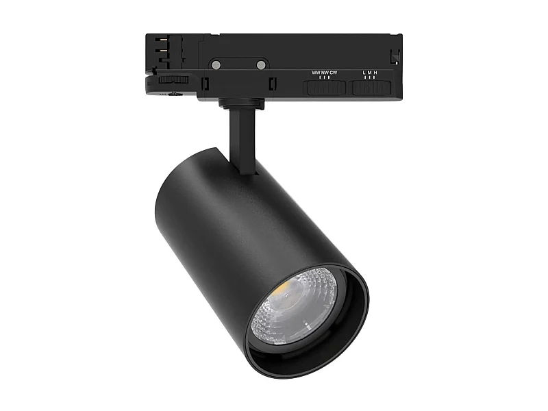 Spot LED sur Rail Triphasé 40W Dimmable Fasano CCT Sélectionnable Noir 2700K - 3200K - 4000K Sélectionnable