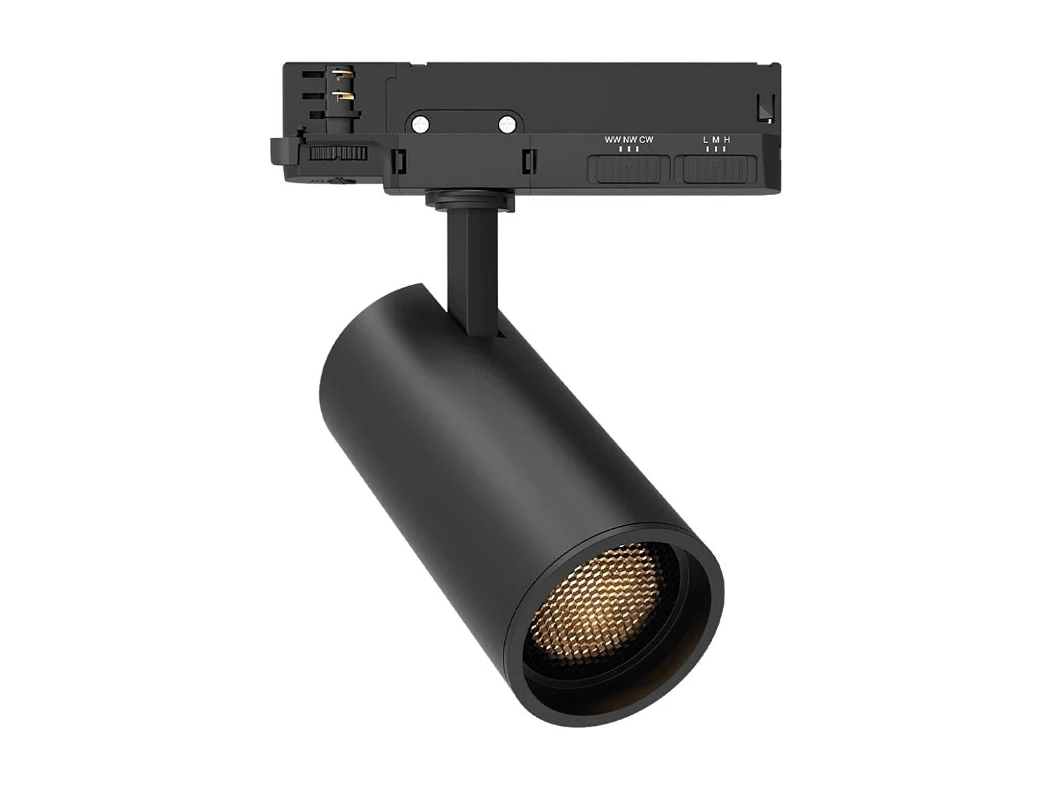 Spot LED sur Rail Triphasé 40W Fasano Anti-éblouissement CCT Sélectionnable Dimmable Noir 2700K - 3200K - 4000K Sélectionnable