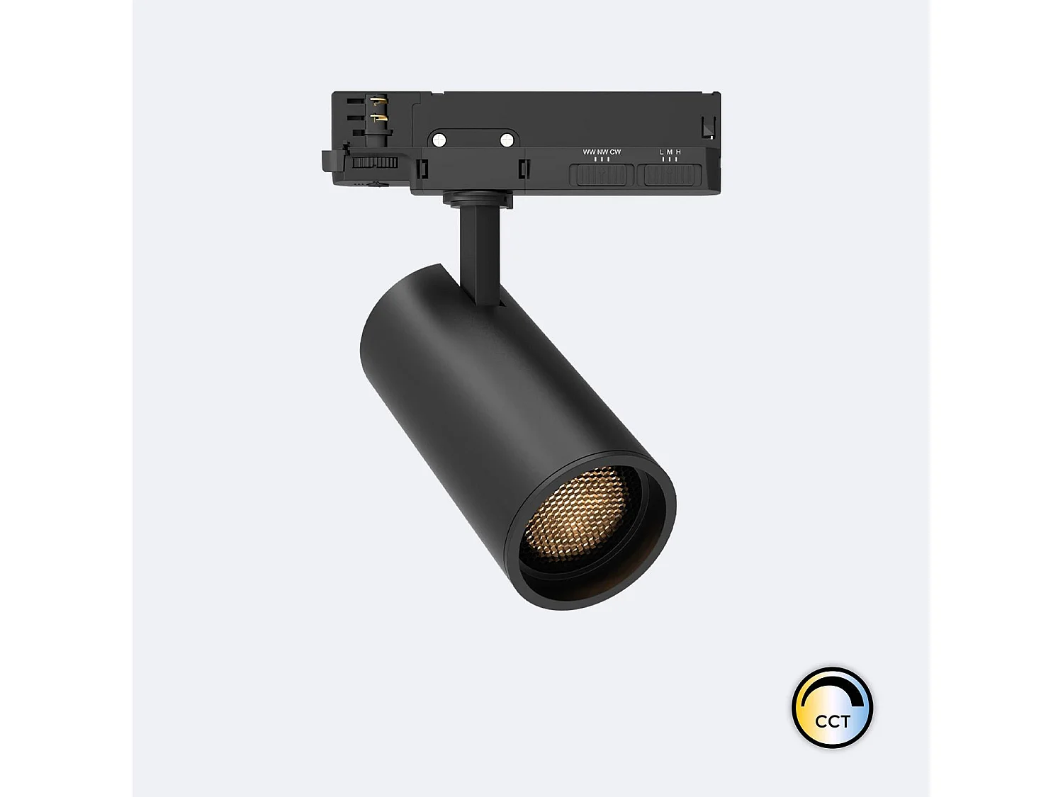 Spot LED sur Rail Triphasé 40W Fasano Anti-éblouissement CCT Sélectionnable Dimmable Noir 2700K - 3200K - 4000K Sélectionnable