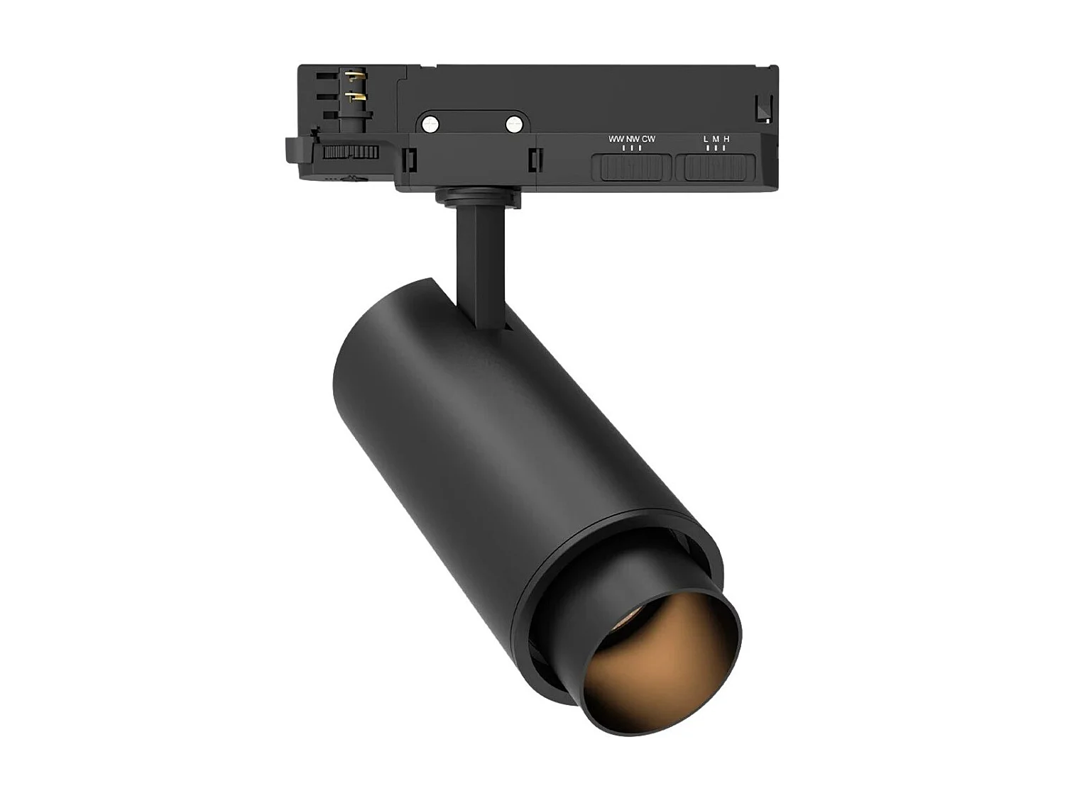 Spot LED sur Rail Triphasé 40W Fasano CCT Sélectionnable Cylindre Dimmable Noir 2700K - 3200K - 4000K Sélectionnable