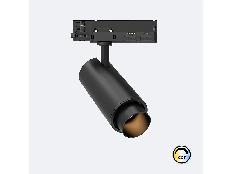 Spot LED sur Rail Triphasé 40W Fasano CCT Sélectionnable Cylindre Dimmable Noir (2700K - 3200K - 4000K) Sélectionnable