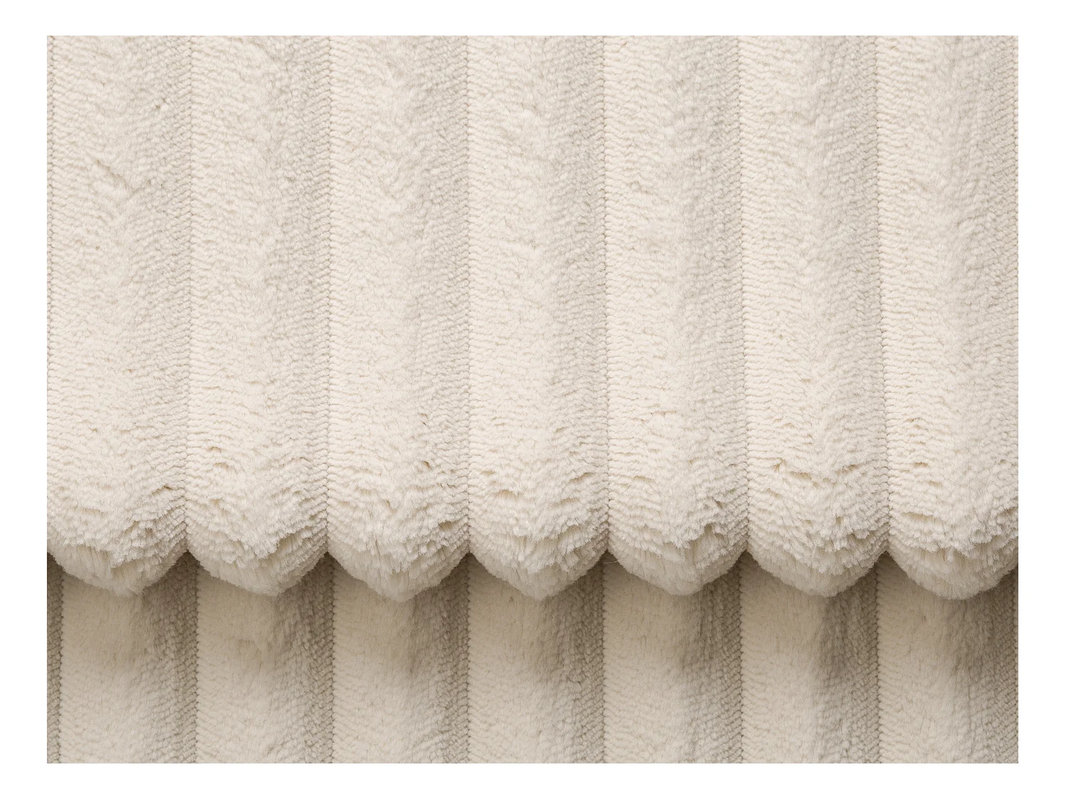 Express-driezitsslaapbank van beige ribfluweel met brede ribbels - Bed 140 cm - Matras 14 cm LORETO