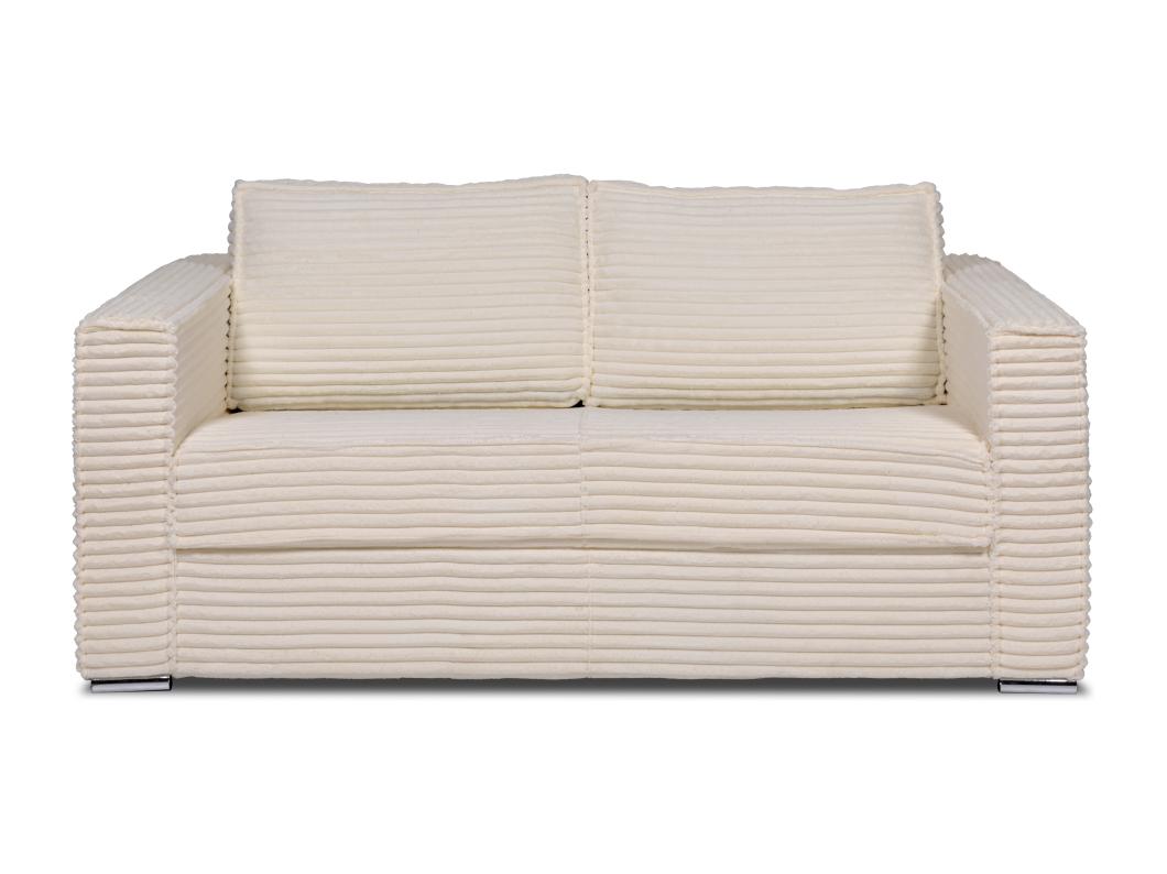 Canapé 3 places convertible express en velours côtelé grosses côtes beige - Couchage 140 cm -  Matelas 18 cm LORETO
