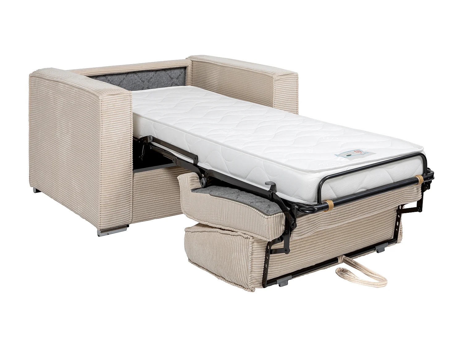 Fotel rozkładany typu express z beżowego sztruksu - Miejsce do spania 70 cm - Materac 14 cm - LORETO