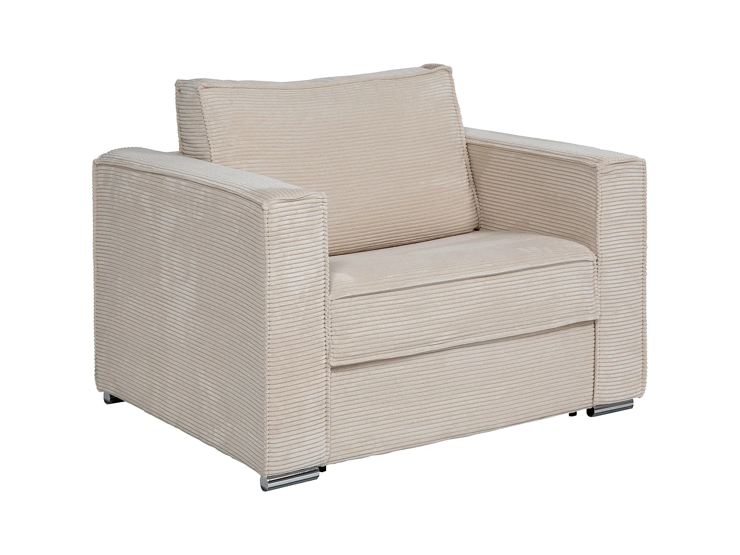 Fauteuil convertible express en velours côtelé beige - Couchage 70 cm -  Matelas 14 cm - LORETO
