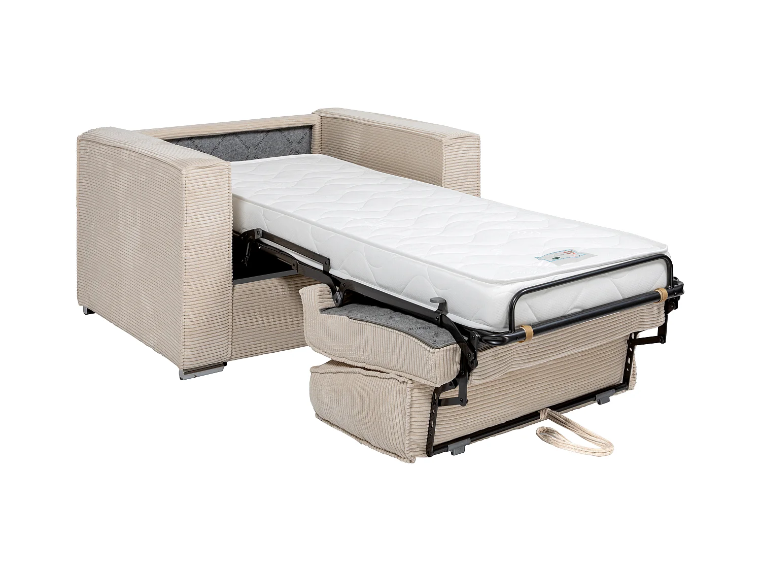 Fauteuil convertible express en velours côtelé beige - Couchage 70 cm -  Matelas 14 cm - LORETO