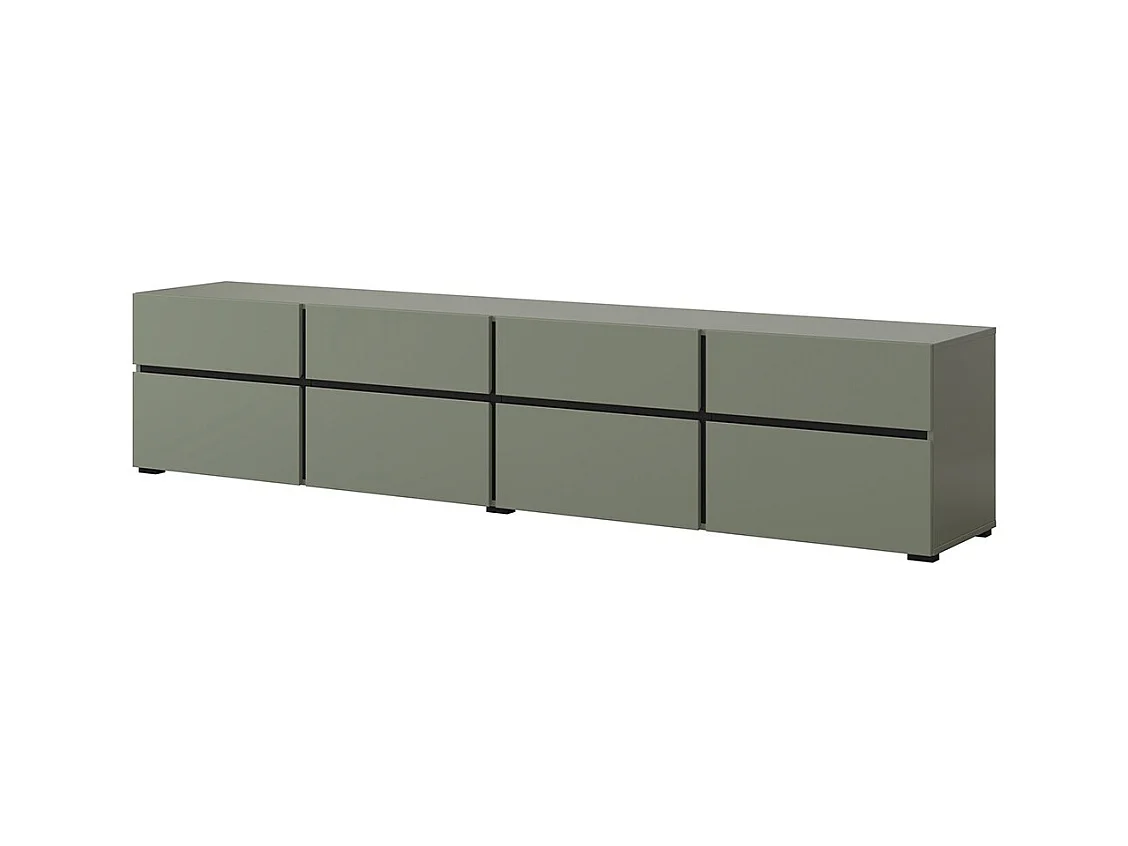 TV-meubel XL in saliegroen en zwart 225cm collectie HAVANA. Designmeubel met 4 deuren en 4 laden.