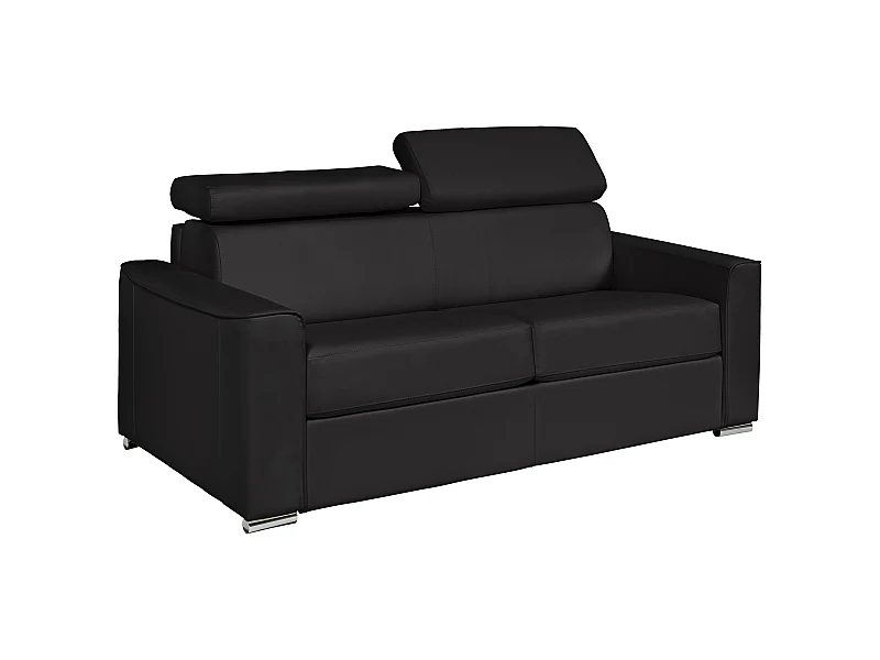 Sofá 3 plazas de apertura rápida en cuero de búfalo negro - Cama de 140 cm - Colchón de 14 cm VIZIR