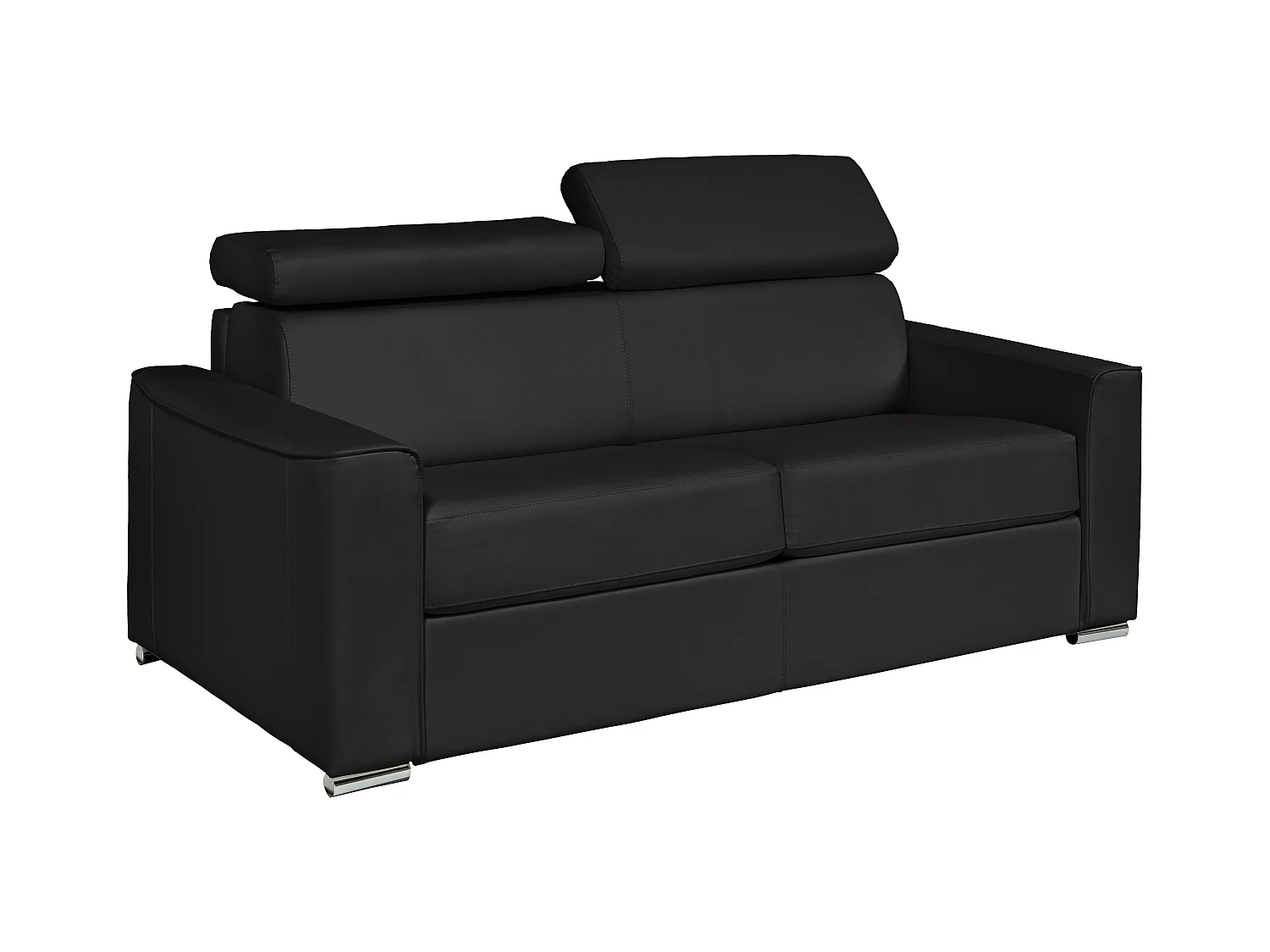 Express-driezitsslaapbank van zwart buffelleer - Bed 140 cm - Matras 14 cm VIZIR