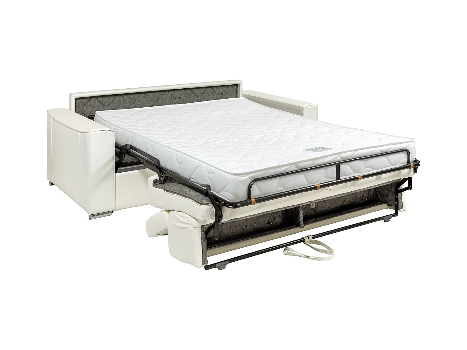 Express-driezitsslaapbank van zwart buffelleer - Bed 140 cm - Matras 14 cm VIZIR