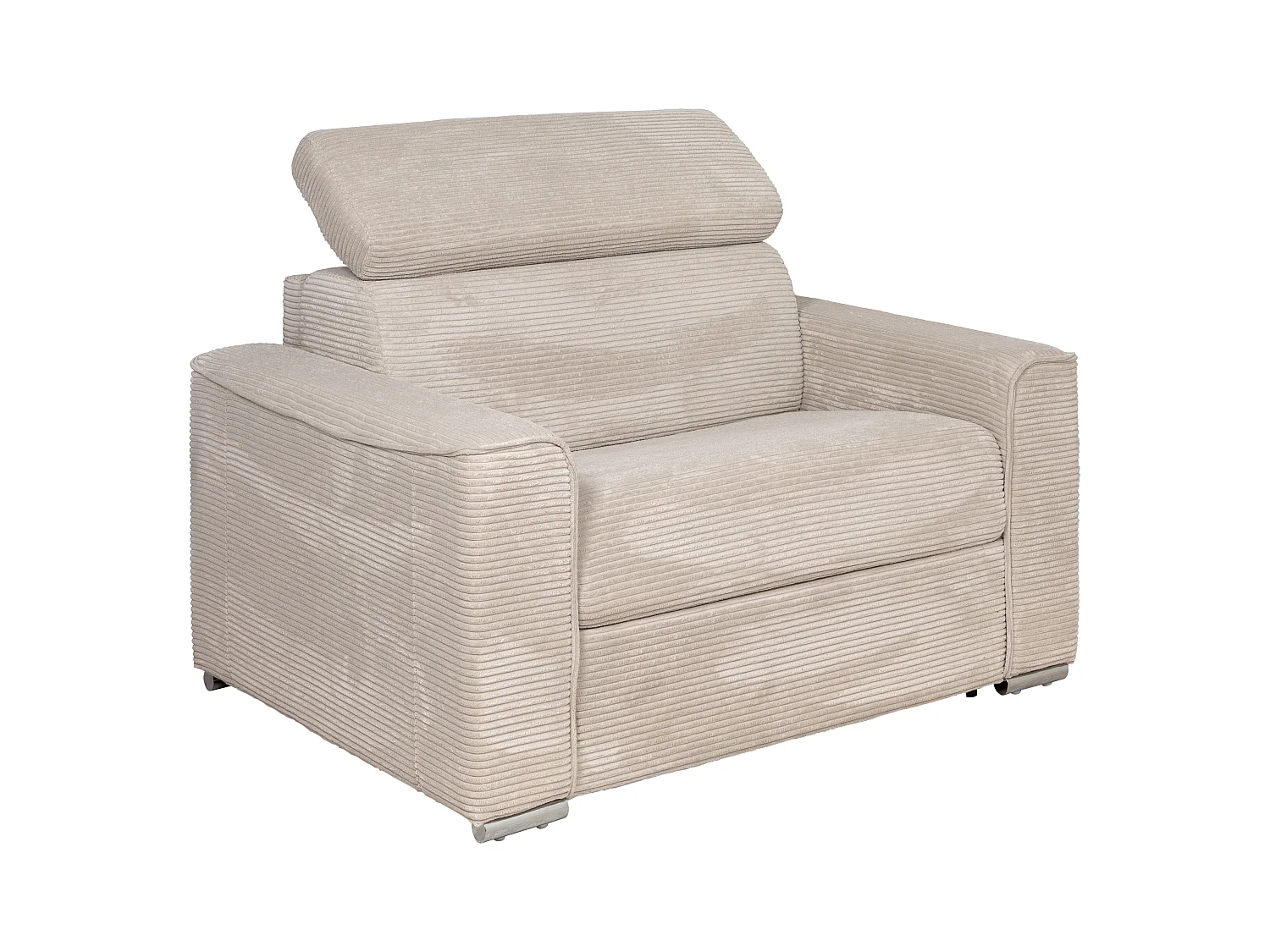 Fauteuil convertible express en velours côtelé beige - Couchage 70 cm - Matelas 14 cm VIZIR