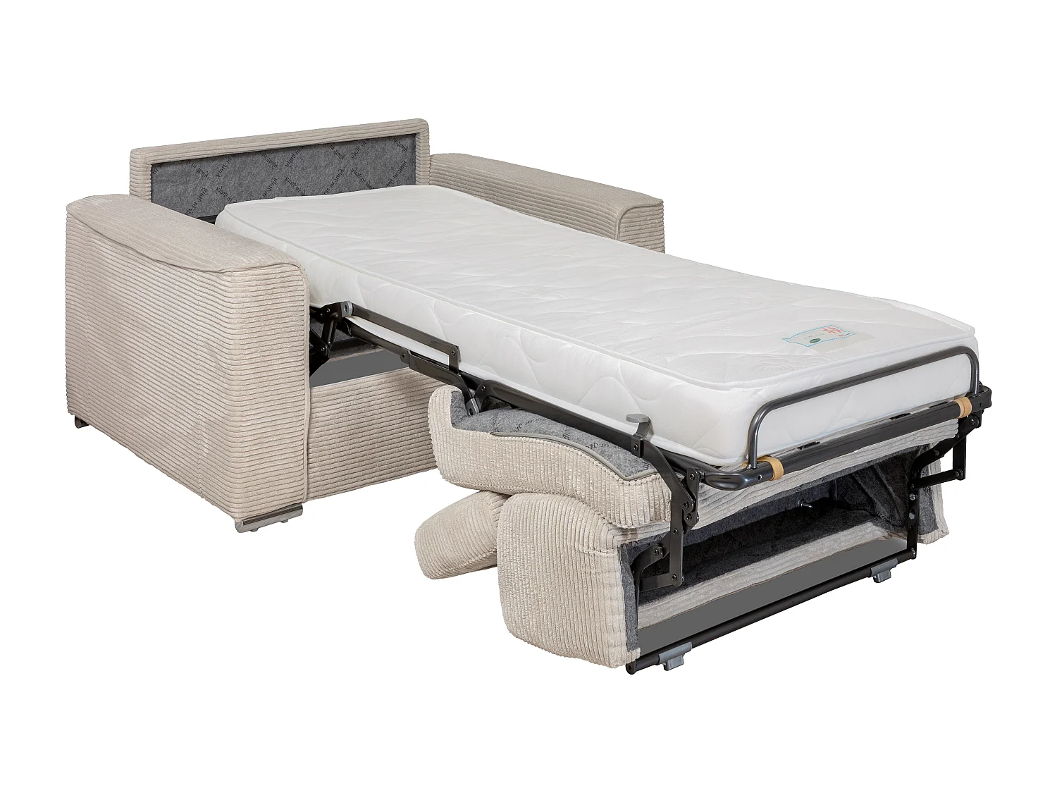 Slaapfauteil express van beige ribfluweel - Bed 70 cm - Matras 14 cm VIZIR