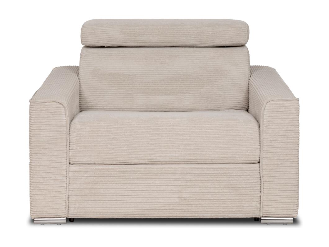 Sillón cama de apertura rápida de terciopelo beige de costillas - Cama de 70 cm - Colchón de 14 cm VIZIR