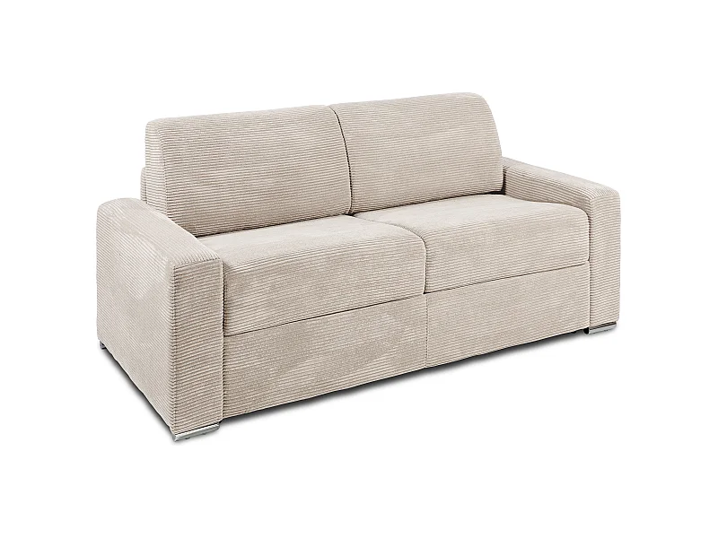 Schlafsofa mit Matratze 3-Sitzer - Cord - Beige - Liegefläche 140 cm - Matratze 18 cm - CALITO