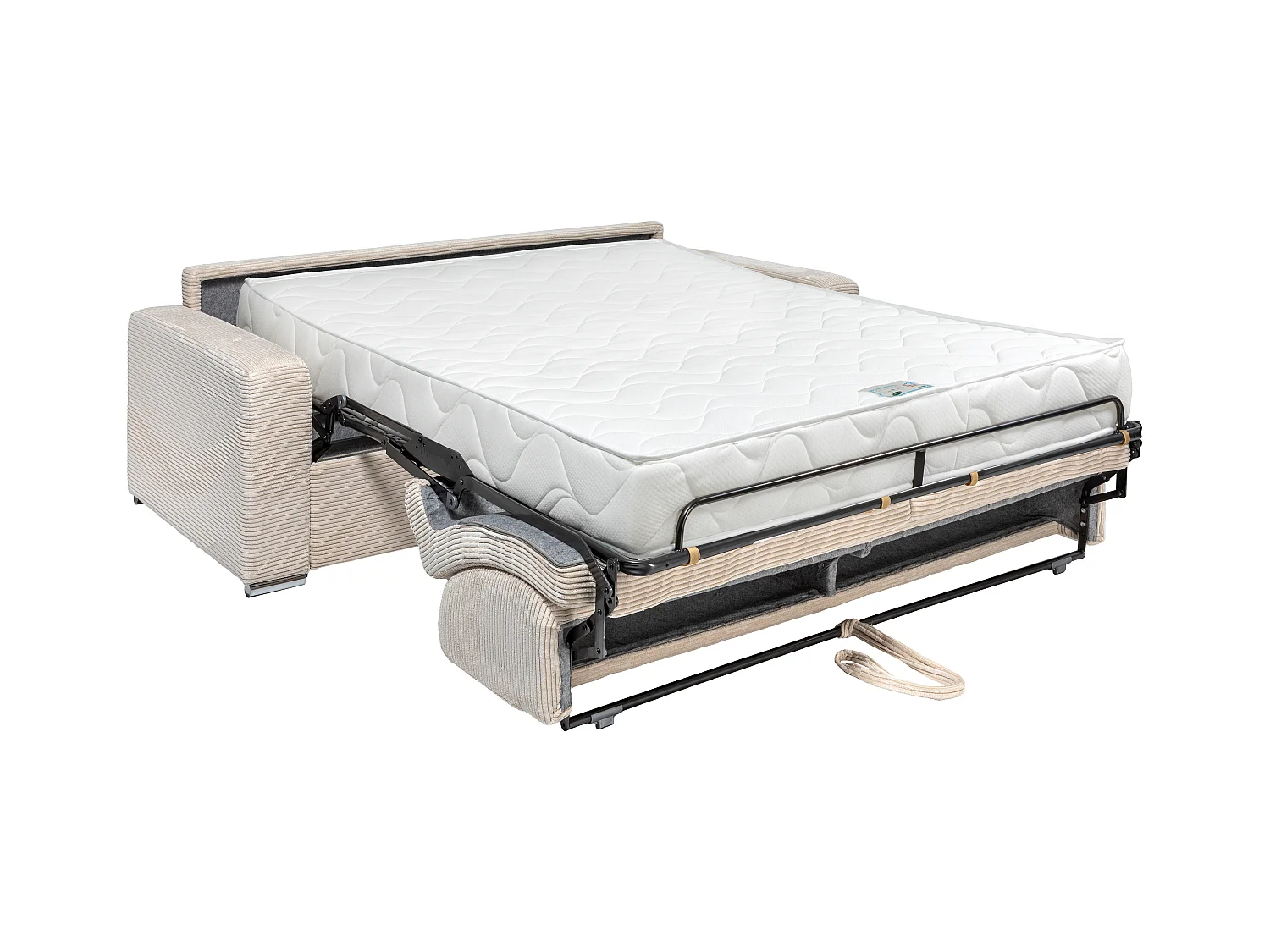 Canapé 3 places convertible express en velours côtelé beige - Couchage 140 cm -  Matelas 22 cm avec mémoire de forme CALITO