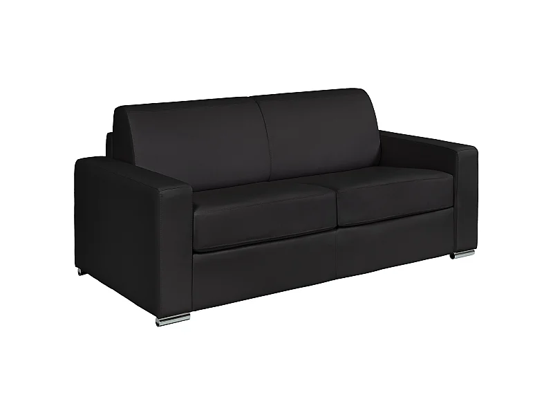 Sofá 3 plazas rápido en cuero de búfalo negro - Cama de 140 cm - Colchón de 14 cm CALITO