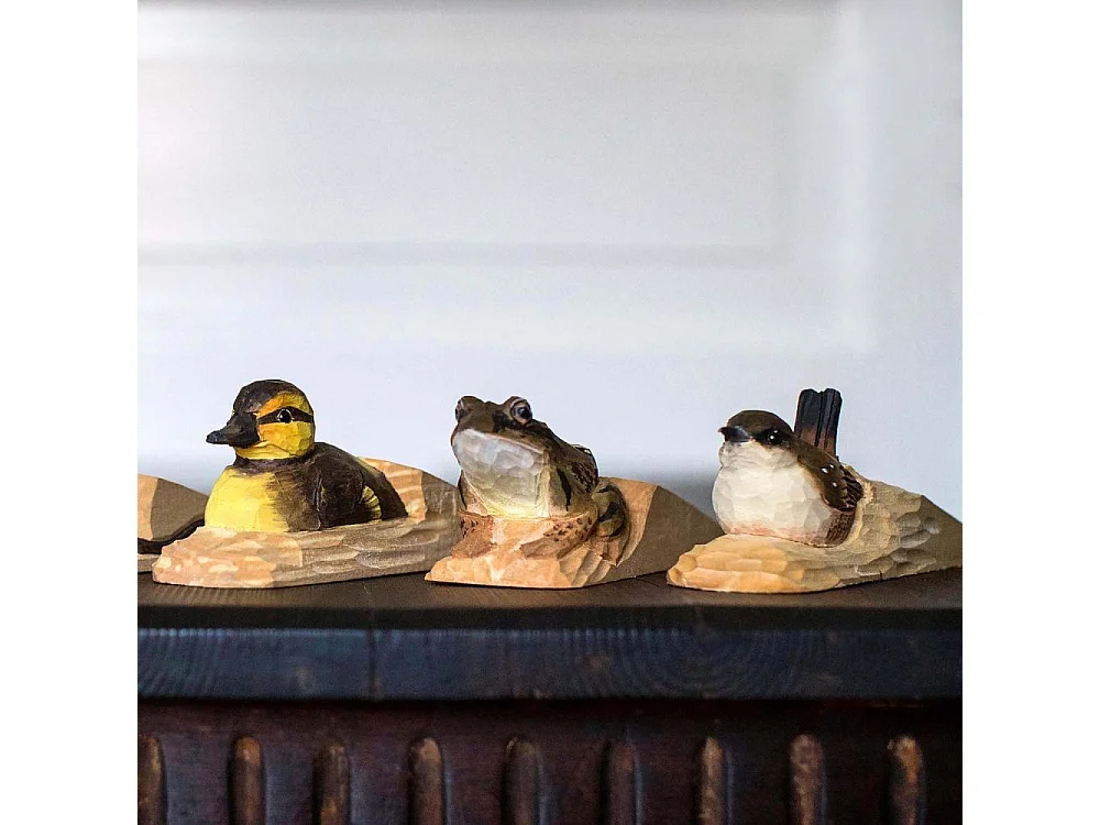 Cale-porte en bois sculpté à la main Animal Grenouille des champs