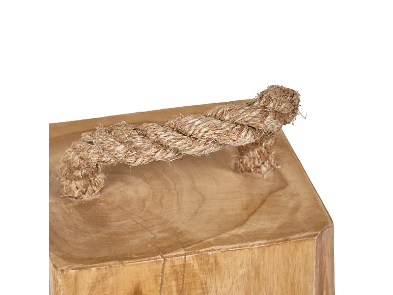 Cale porte carré 13.5 cm en bois de teck anse en corde de jute - DELTA