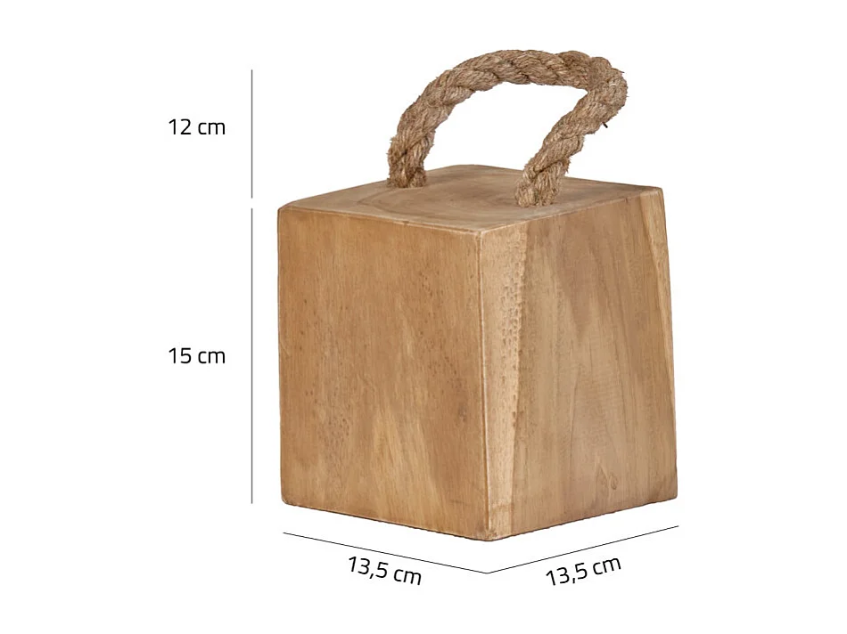 Cale porte carré 13.5 cm en bois de teck anse en corde de jute - DELTA