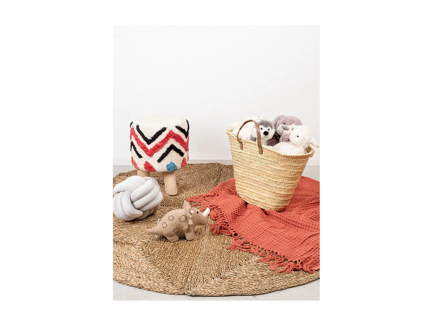 Cale-porte dinosaure en coton beige