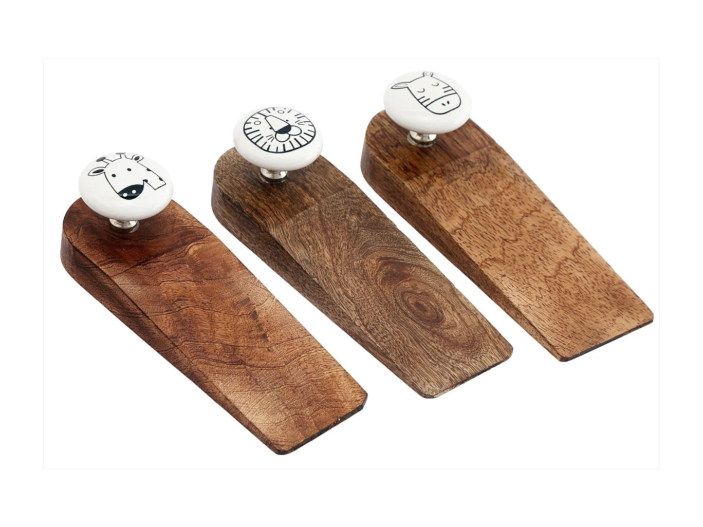 Bloc porte en bois de manguier Animaux (Lot de 3)