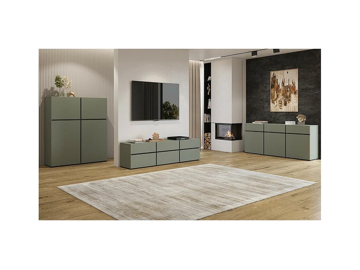 Set van 3 design meubels in saliegroen voor de woonkamer, collectie HAVANA.