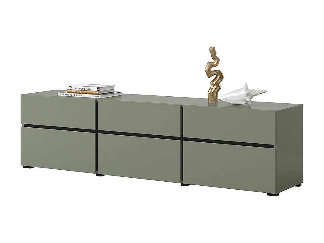 Mobile TV colore salvia verde 180cm collezione HAVANA. Mobile design con 3 porte e 3 cassetti.