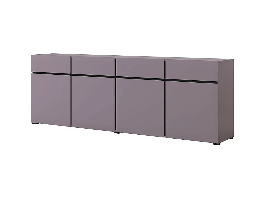 Buffet XL colore pastello viola 225cm collezione HAVANA. Credenza di design con 4 porte e 4 cassetti.