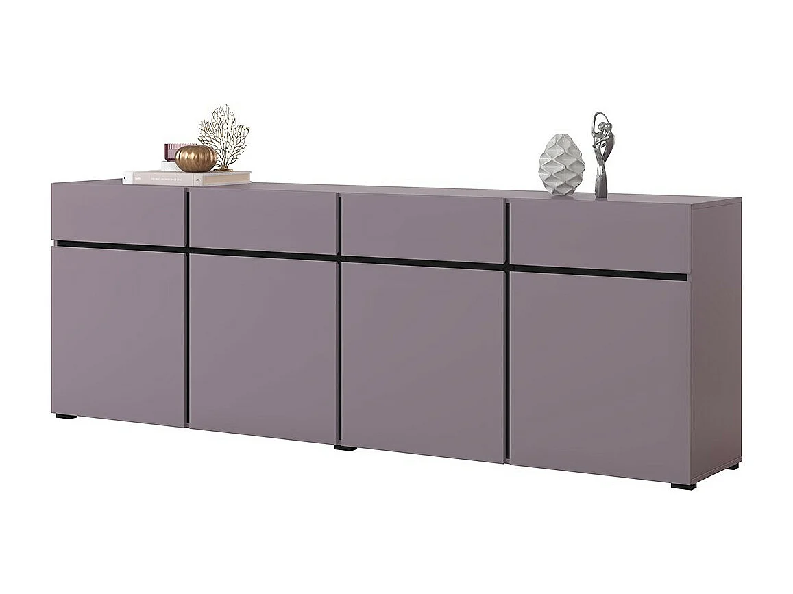 Buffet HAVANA 225 cm – Violet pastel et noir – 4 portes, 4 tiroirs – Design moderne