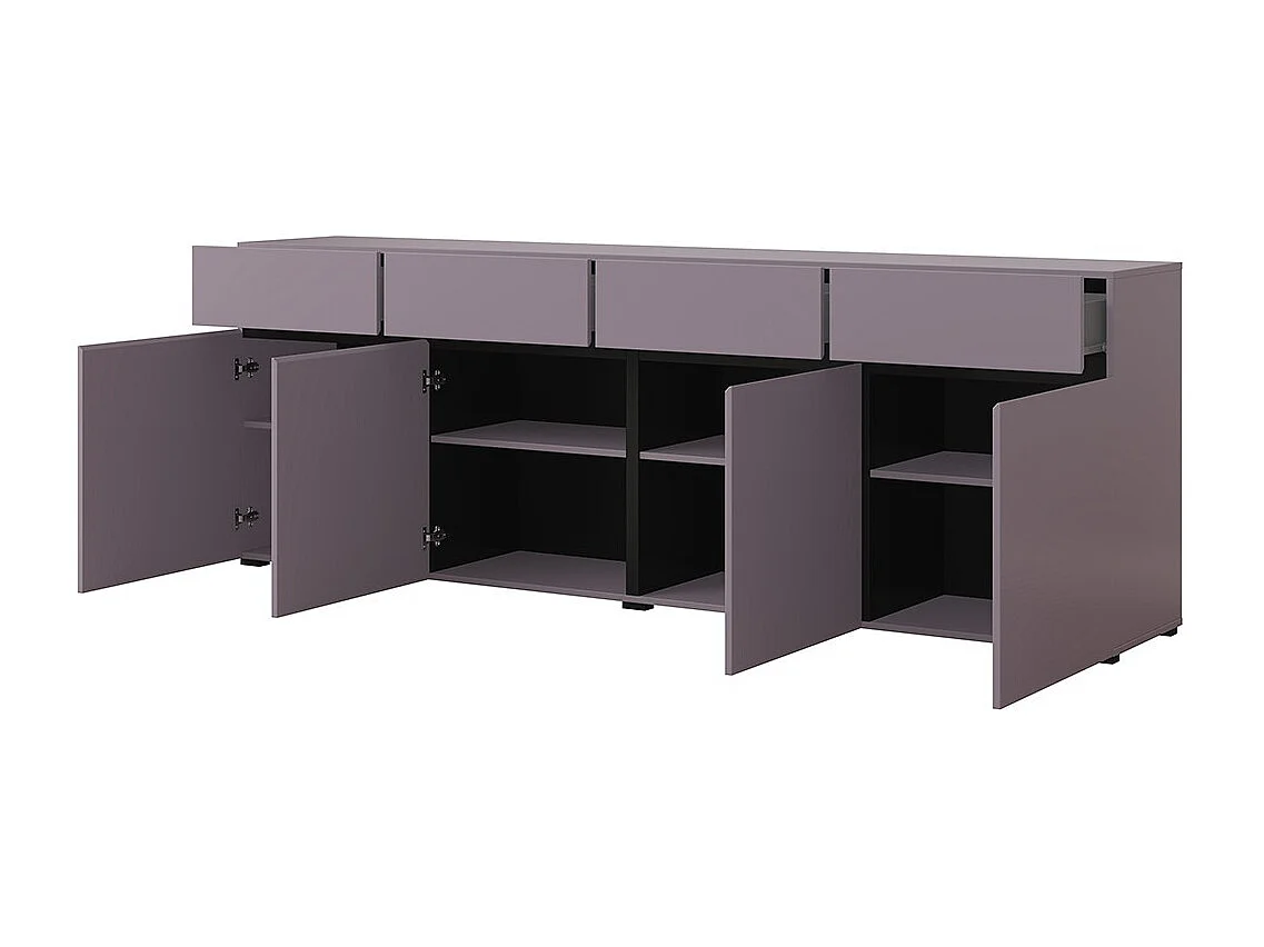 Buffet HAVANA 225 cm – Violet pastel et noir – 4 portes, 4 tiroirs – Design moderne