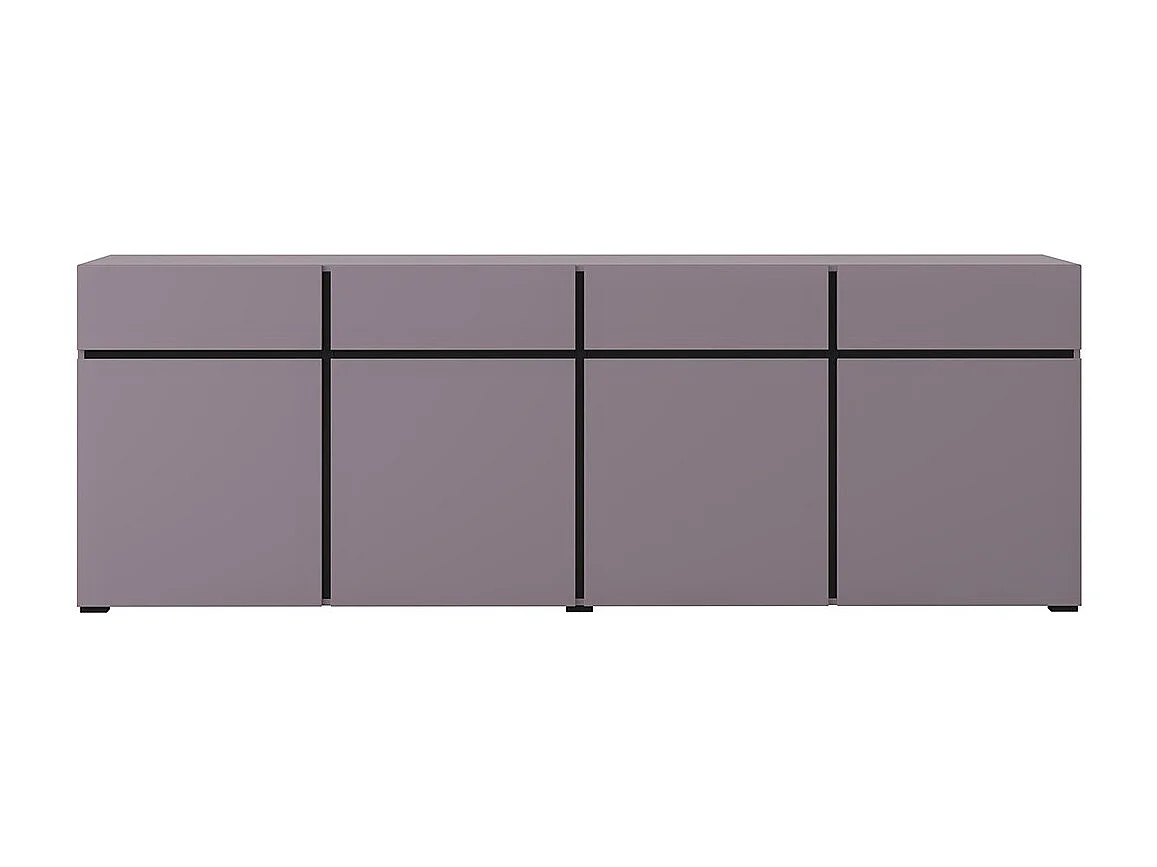 Buffet HAVANA 225 cm – Violet pastel et noir – 4 portes, 4 tiroirs – Design moderne