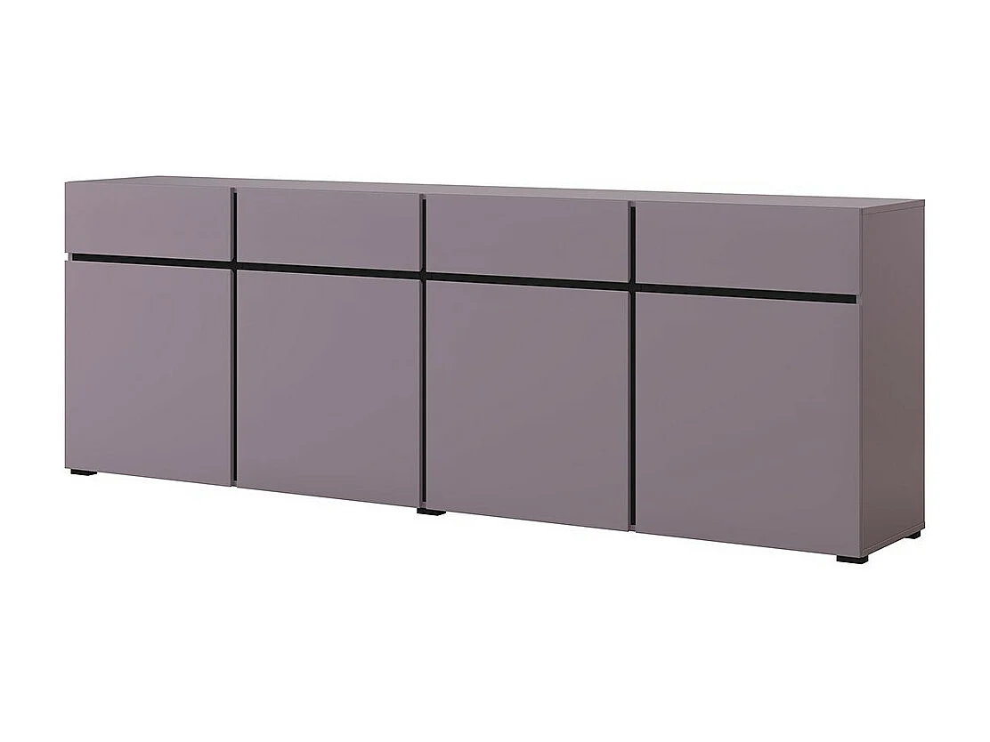 Buffet HAVANA 225 cm – Violet pastel et noir – 4 portes, 4 tiroirs – Design moderne
