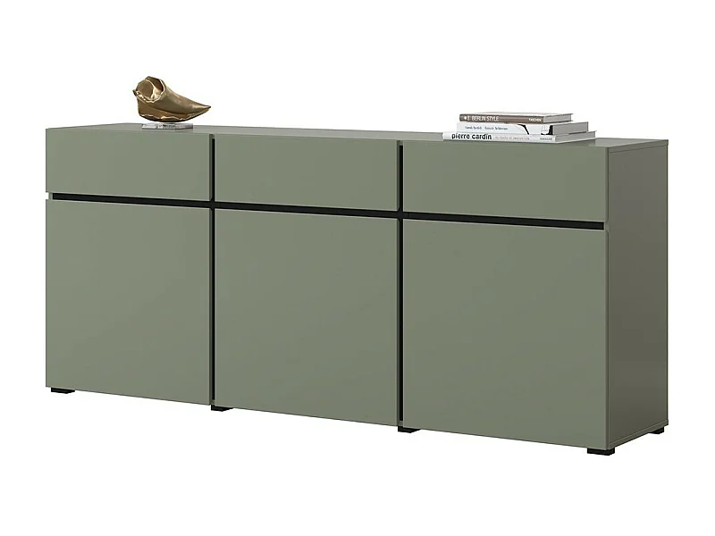 Buffet Farbe Salbeigrün 180cm Kollektion HAVANA. Sideboard Design mit 3 Türen und 3 Schubladen.