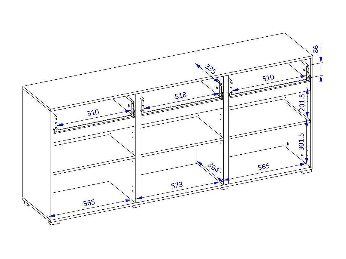 Buffet coloris vert sauge 180cm collection HAVANA. Bahut  design avec 3 portes et 3 tiroirs.