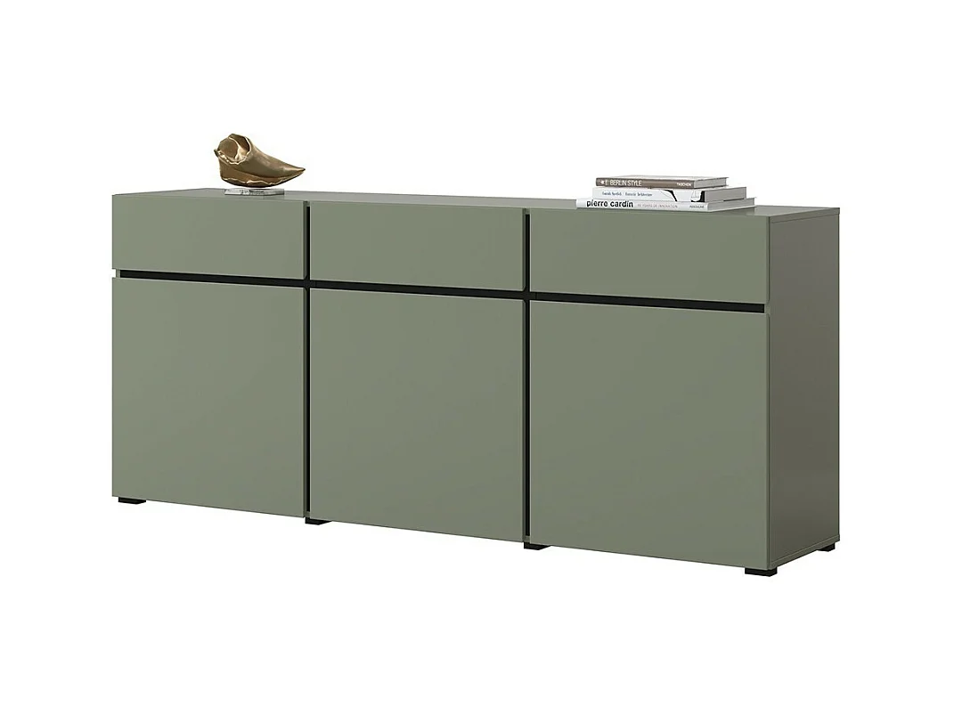 Buffet Farbe Salbeigrün 180cm Kollektion HAVANA. Sideboard Design mit 3 Türen und 3 Schubladen.