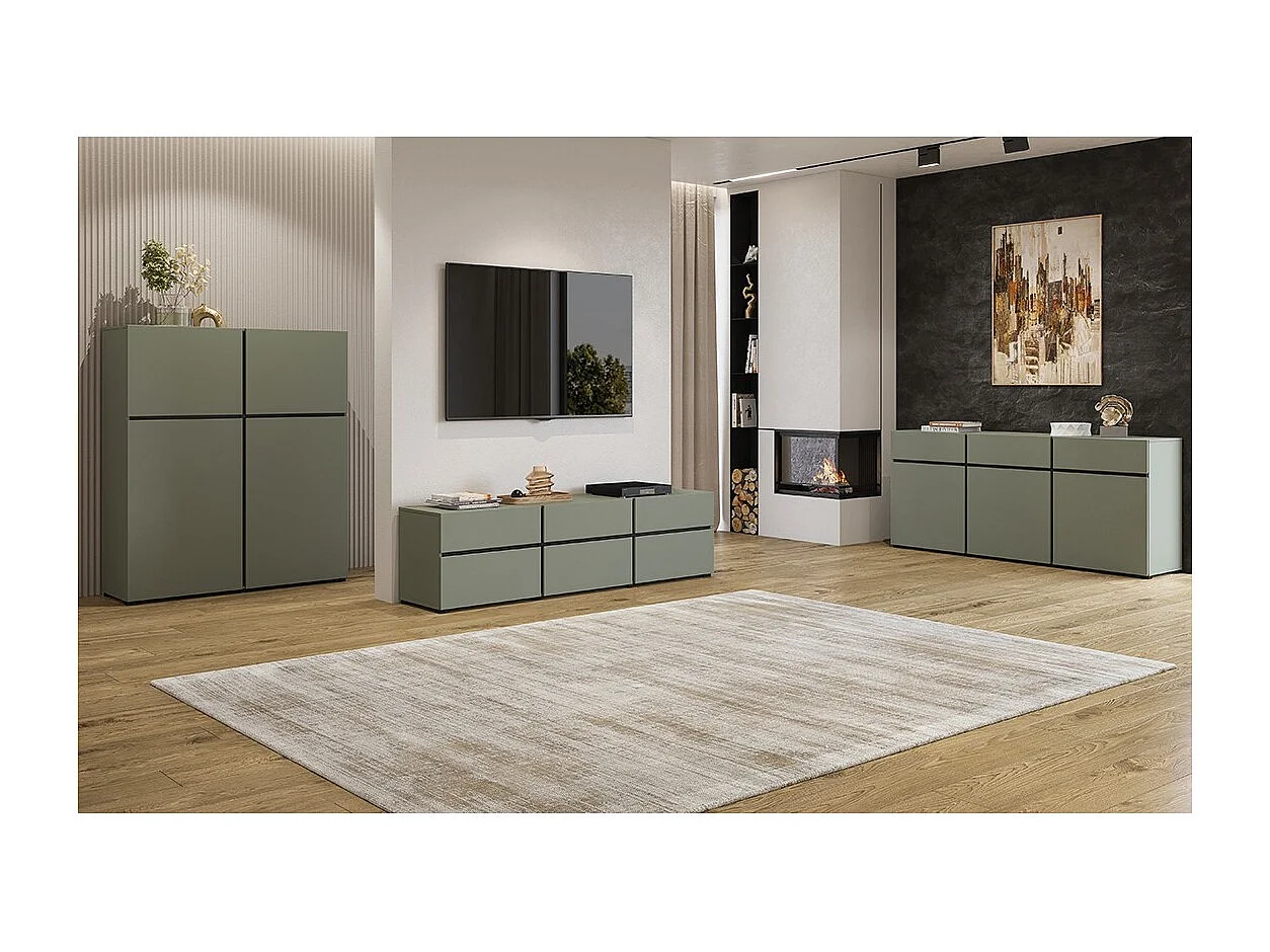 Buffet coloris vert sauge 180cm collection HAVANA. Bahut  design avec 3 portes et 3 tiroirs.