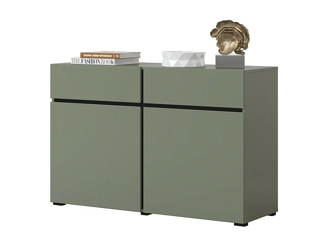 Buffet kleur saliegroen 120cm collectie HAVANA. Design dressoir met 2 deuren en 2 laden.
