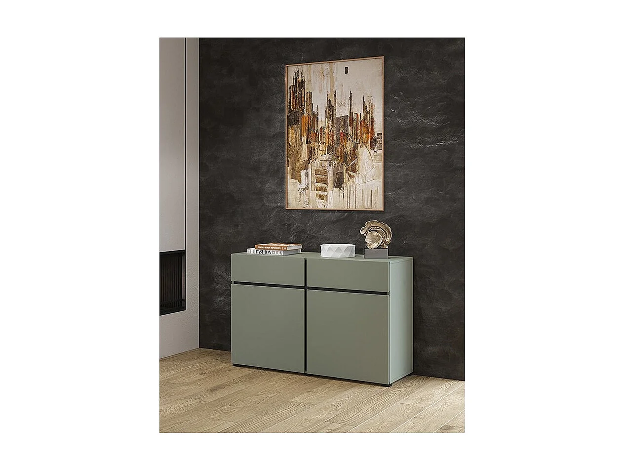 Buffet kleur saliegroen 120cm collectie HAVANA. Design dressoir met 2 deuren en 2 laden.