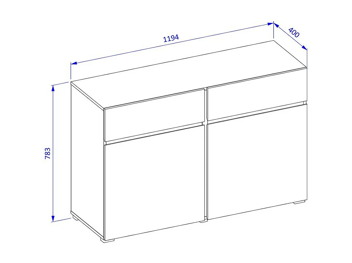 Buffet kleur saliegroen 120cm collectie HAVANA. Design dressoir met 2 deuren en 2 laden.