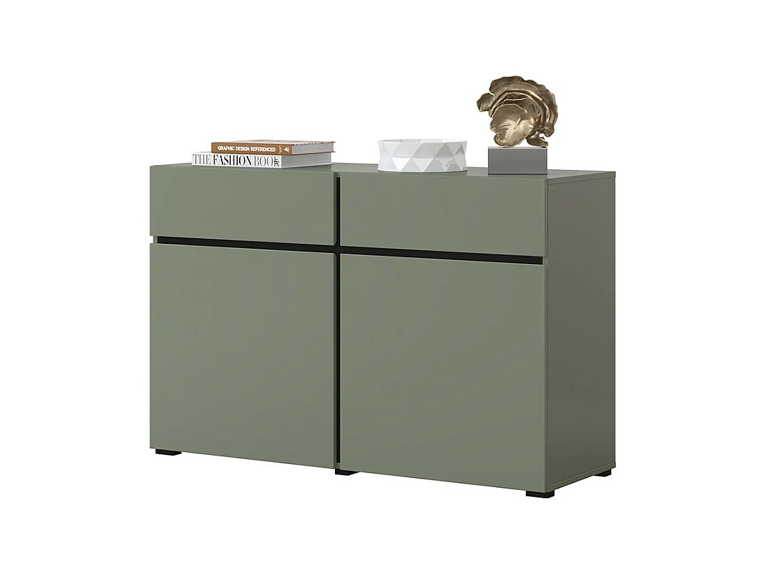 Buffet kleur saliegroen 120cm collectie HAVANA. Design dressoir met 2 deuren en 2 laden.