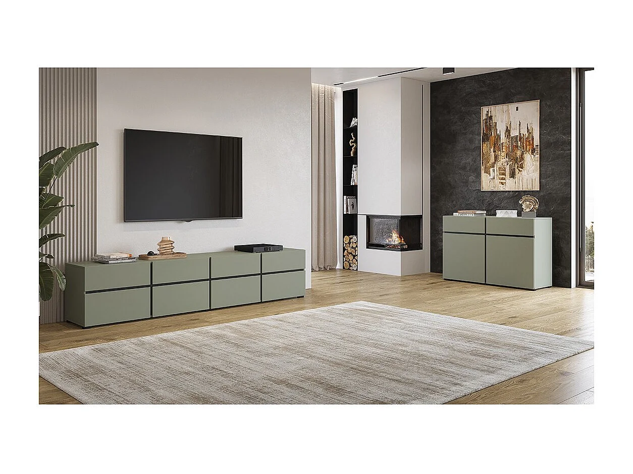 Credenza color salvia verde 120cm collezione HAVANA. Mobile design con 2 porte e 2 cassetti.