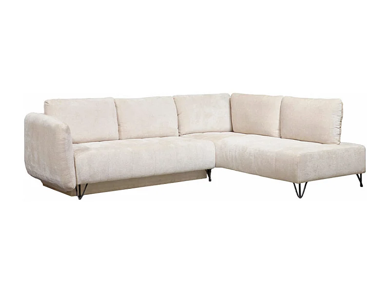 Canapé convertible angle droit L. 265 cm tissu côtelé écru - SAMUEL